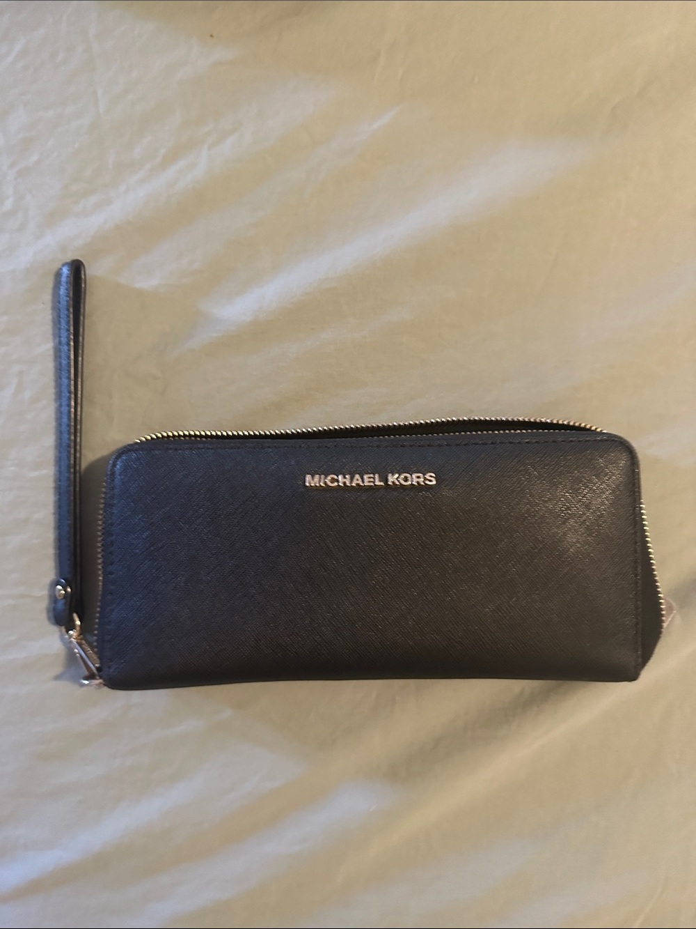 Michael Kors Black Zip Around Saffiano Leather Wallet